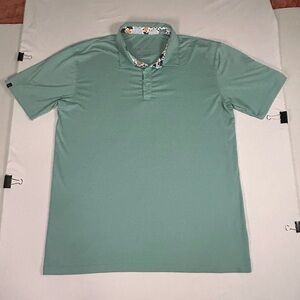 Swannies Golf Men's XL Mint Green Floral Collar TPC Michigan Polo Shirt
